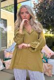 Sandbar Linen Blend Pop Over Shirt Olive